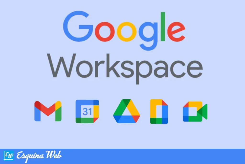 Logo de Google Workspace con los íconos de Gmail, Calendar, Drive, Documentos y Meet