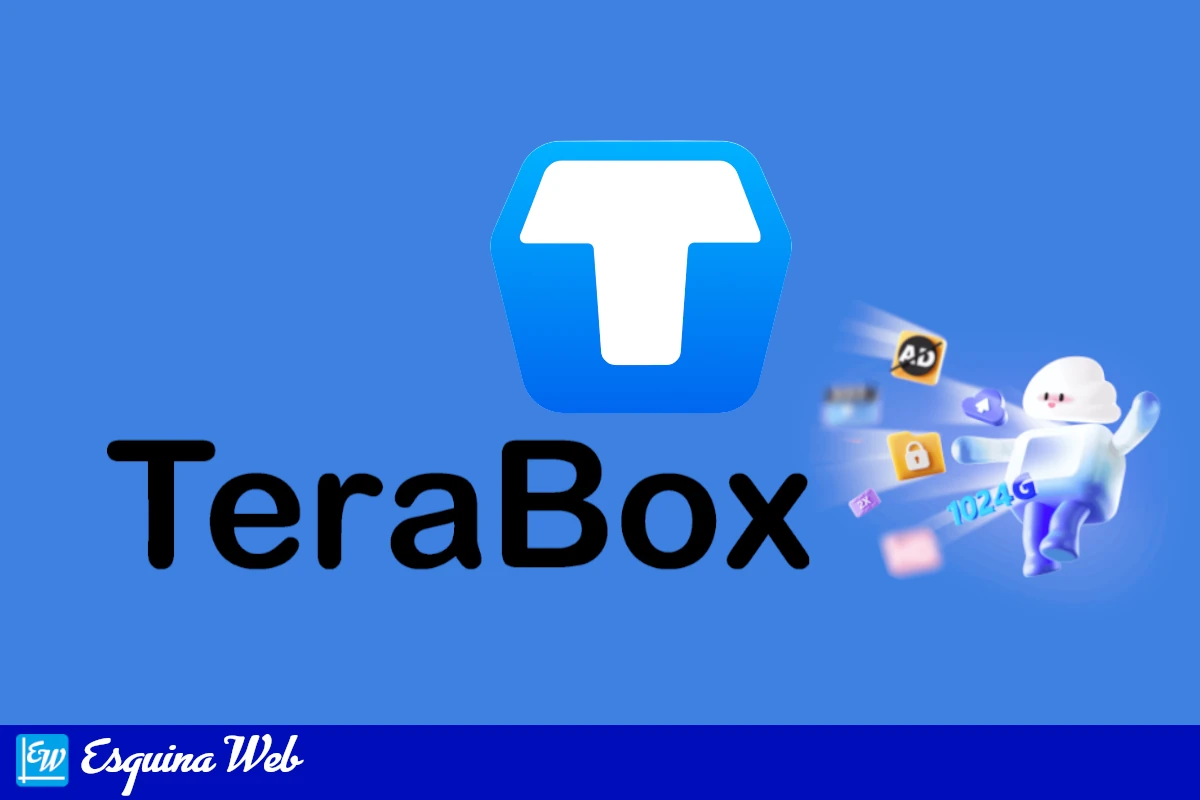 Logo de Terabox con ilustración de almacenamiento en la nube, presentado en Esquina Web