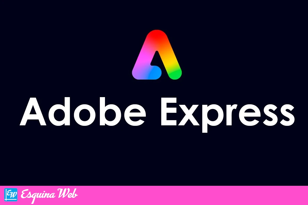 Logotipo de Adobe Express, que consiste en una gran letra A color arcoíris sobre un fondo negro, con el texto 'Adobe Express' en blanco debajo.