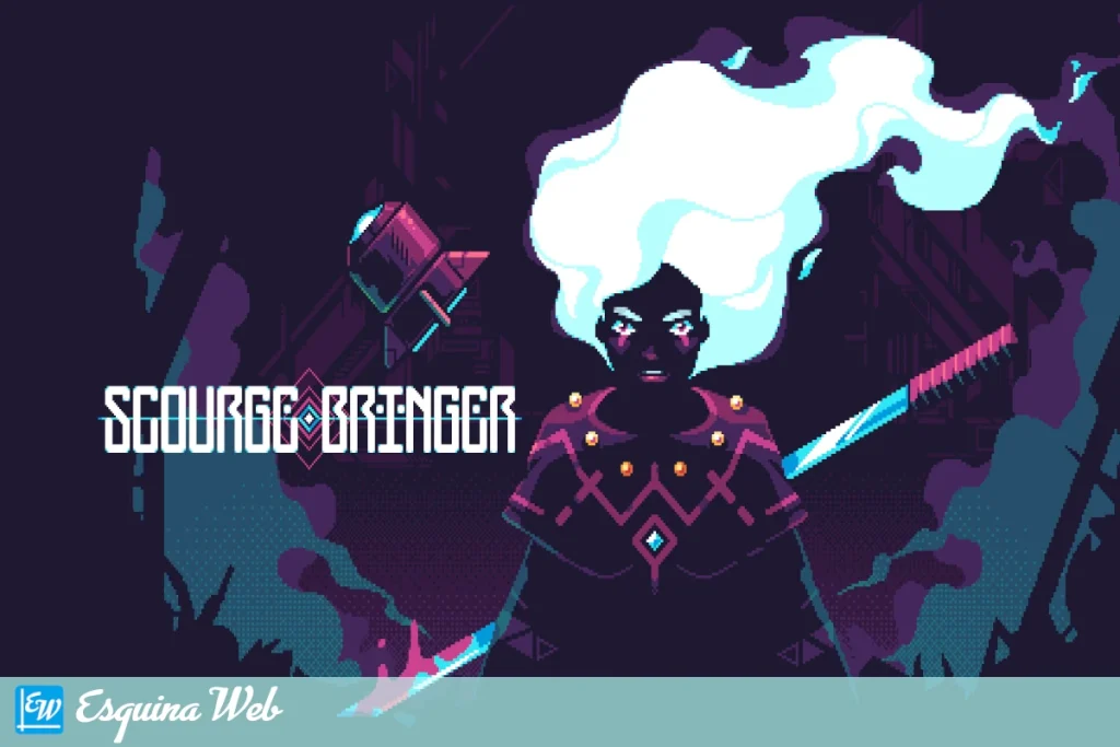 Imagen del juego ScourgeBringer mostrando a Kyhra, la protagonista, con su espada lista para la acción — artículo de Esquina Web