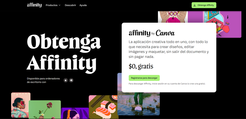 Affinity by Canva, aplicación creativa gratuita para diseño y edición.