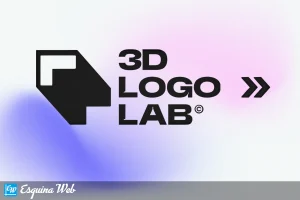 Logo de 3DLogoLab sobre fondo degradado en tonos azul y rosa.