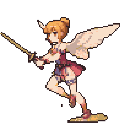 pixie character is sprinting, while holding katana and flapping with wings (Remix)