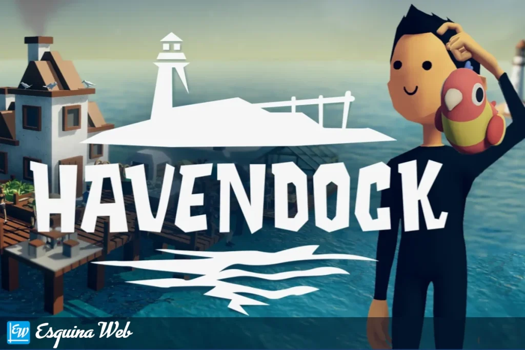 Havendock gratis en Epic Games mostrando isla flotante y personaje en el mar