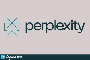 Logo de Perplexity en color verde azulado sobre fondo claro, acompañado del nombre “perplexity” y la marca Esquina Web en la parte inferior.