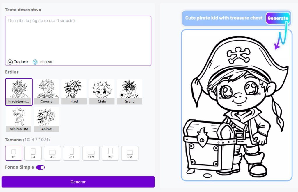 Crear página para colorear desde texto con Colorify AI