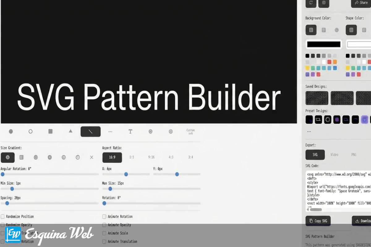 Captura de pantalla de la herramienta SVG Pattern Builder mostrando su interfaz de diseño.