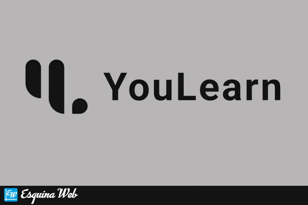 Logo de YouLearn AI sobre un fondo gris, con un ícono abstracto a la izquierda y el nombre “YouLearn” en letras negras grandes al centro, representando la identidad visual de la plataforma de aprendizaje con inteligencia artificial.