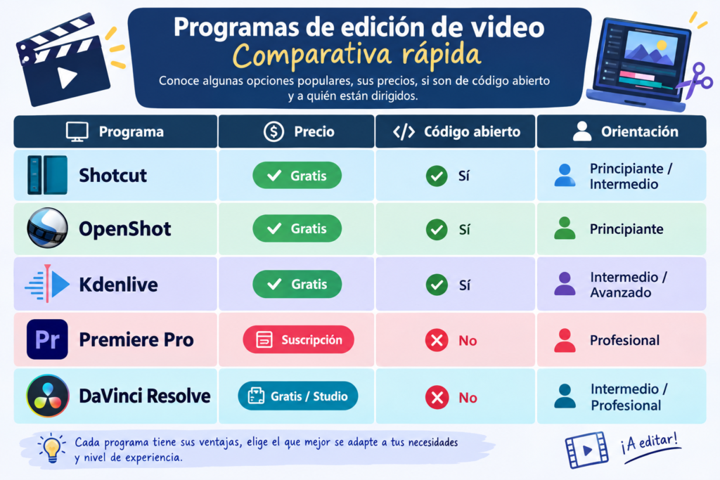 Tabla Comparativa 5 programas para editar videos