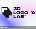 Logo de 3DLogoLab sobre fondo degradado en tonos azul y rosa.