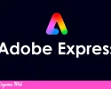 Logotipo de Adobe Express, que consiste en una gran letra A color arcoíris sobre un fondo negro, con el texto 'Adobe Express' en blanco debajo.